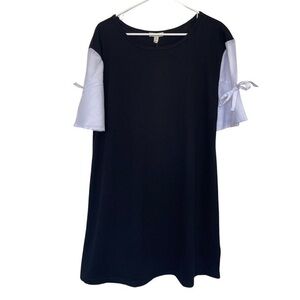 NWT Como Blu Black & White T-Shirt Dress with Flutter Tie Sleeves - Size Large